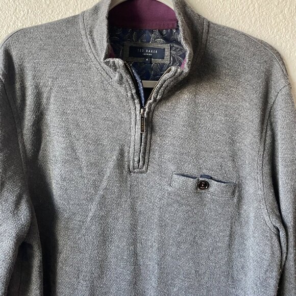 Ted Baker Valerio 1/4 Zip Pullover Shirt Knit Top Size 4 Large Gray Classic - Picture 2 of 7